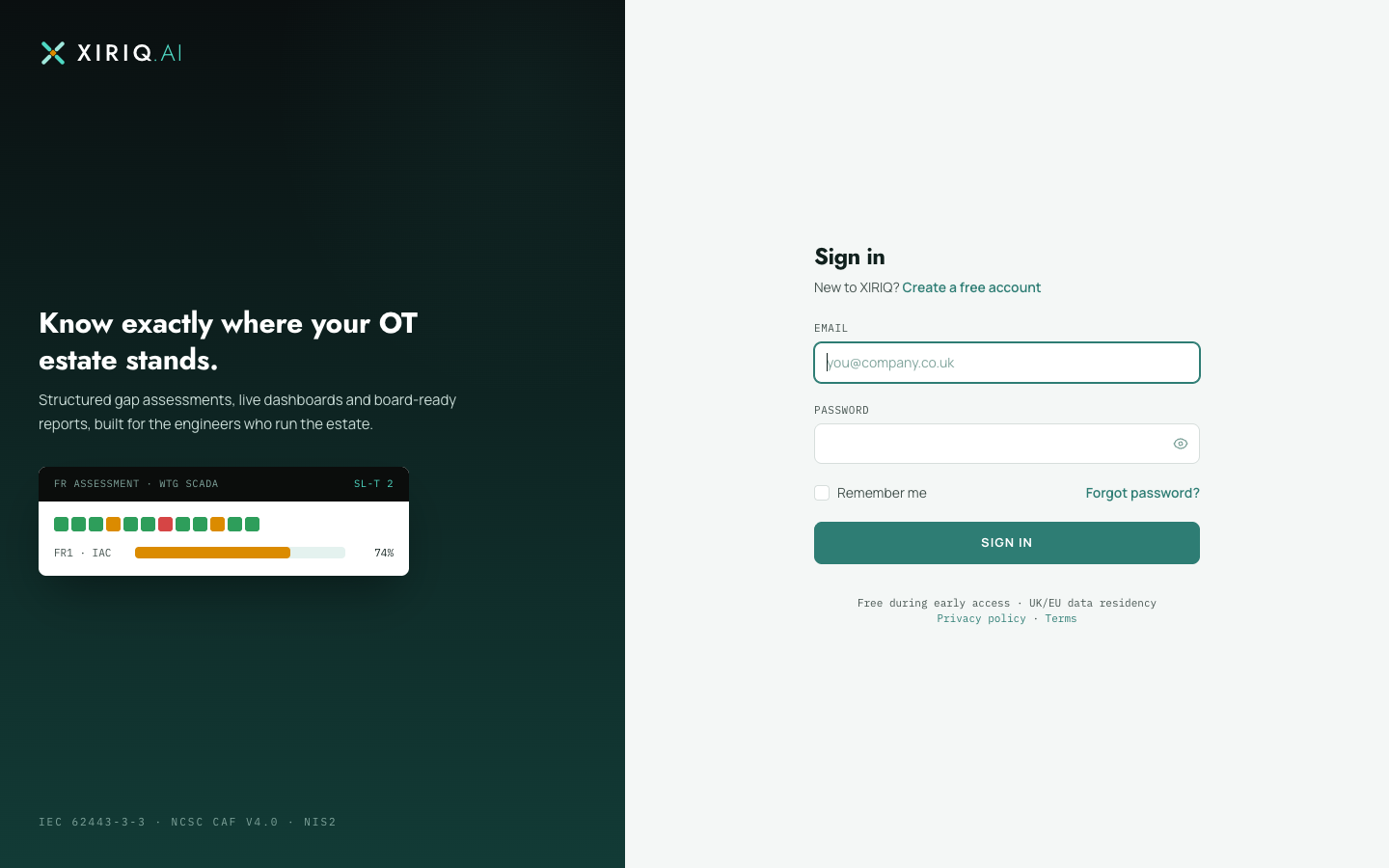 The sign-in page: email and password fields with a link to reset a forgotten password.